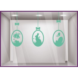 Kit de stickers Oeuf de Pâques Guirlande Fleuriste Chocolatier Boulangerie Lapin Cloches Noeuds