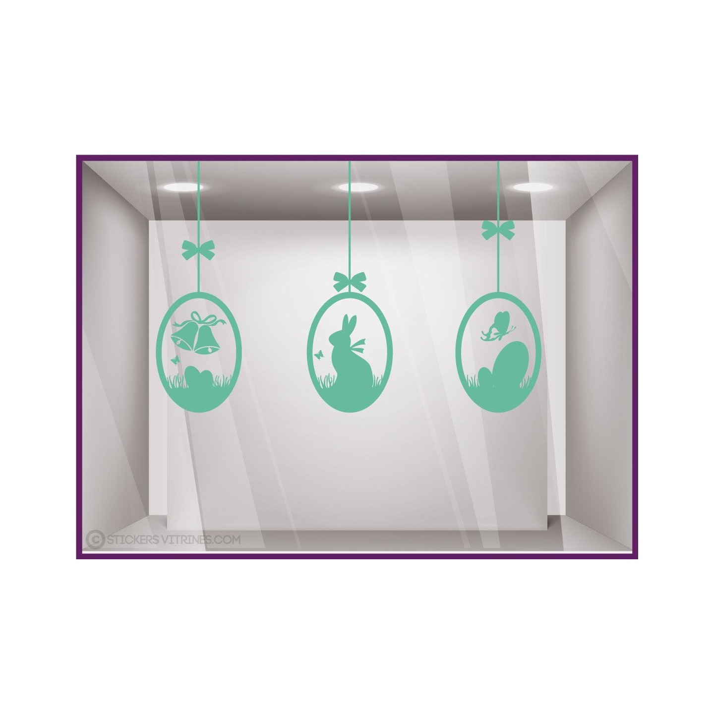 Kit de stickers Oeuf de Pâques Guirlande Fleuriste Chocolatier Boulangerie Lapin Cloches Noeuds