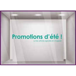 Sticker Promotion d'Eté vitrophanie adhésif autocollant vitrine calicot mode bord de mer maroquinerie soldes destockage braderie
