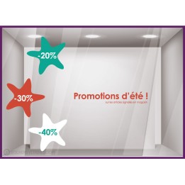 Kit de Stickers Promotions Etoiles de Mer été calicot vitrophanie adhésif lettrage pourcentage ventes privees mode