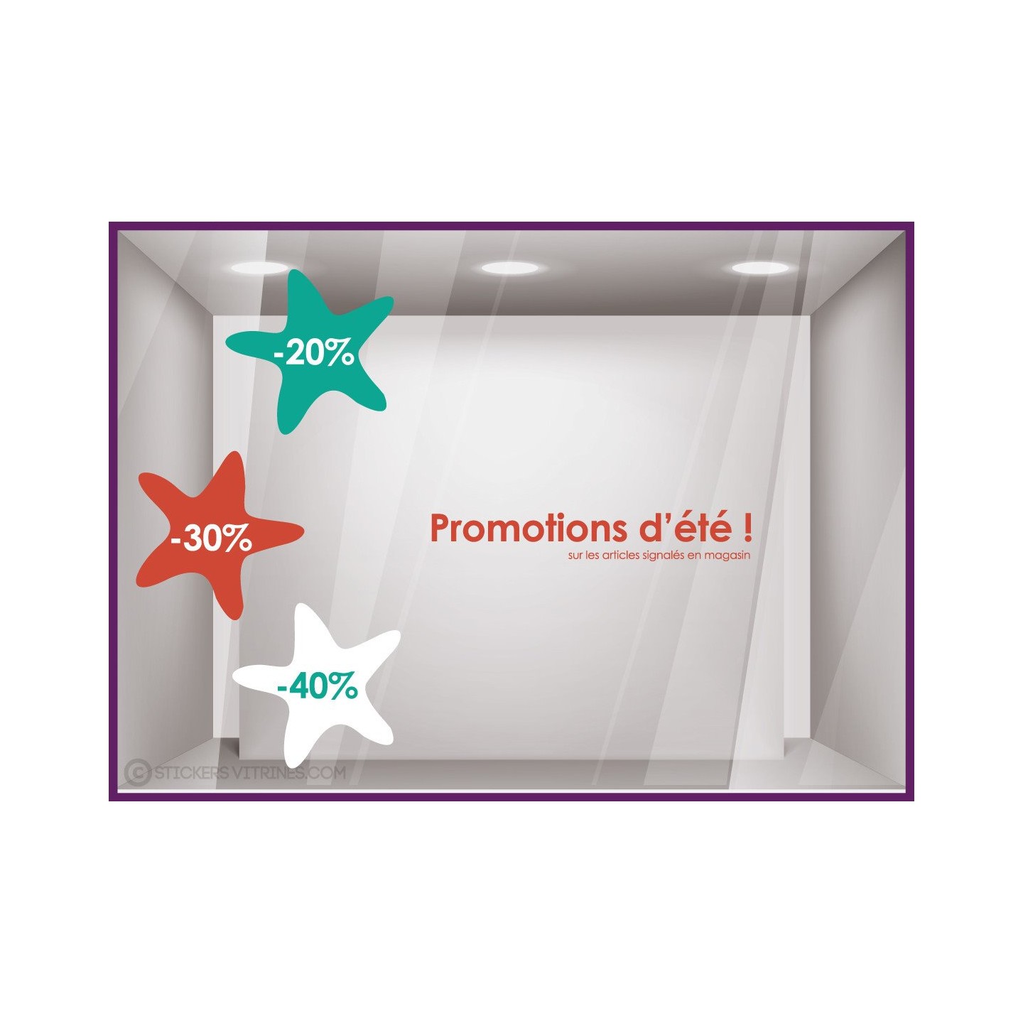 Kit de Stickers Promotions Etoiles de Mer été calicot vitrophanie adhésif lettrage pourcentage ventes privees mode