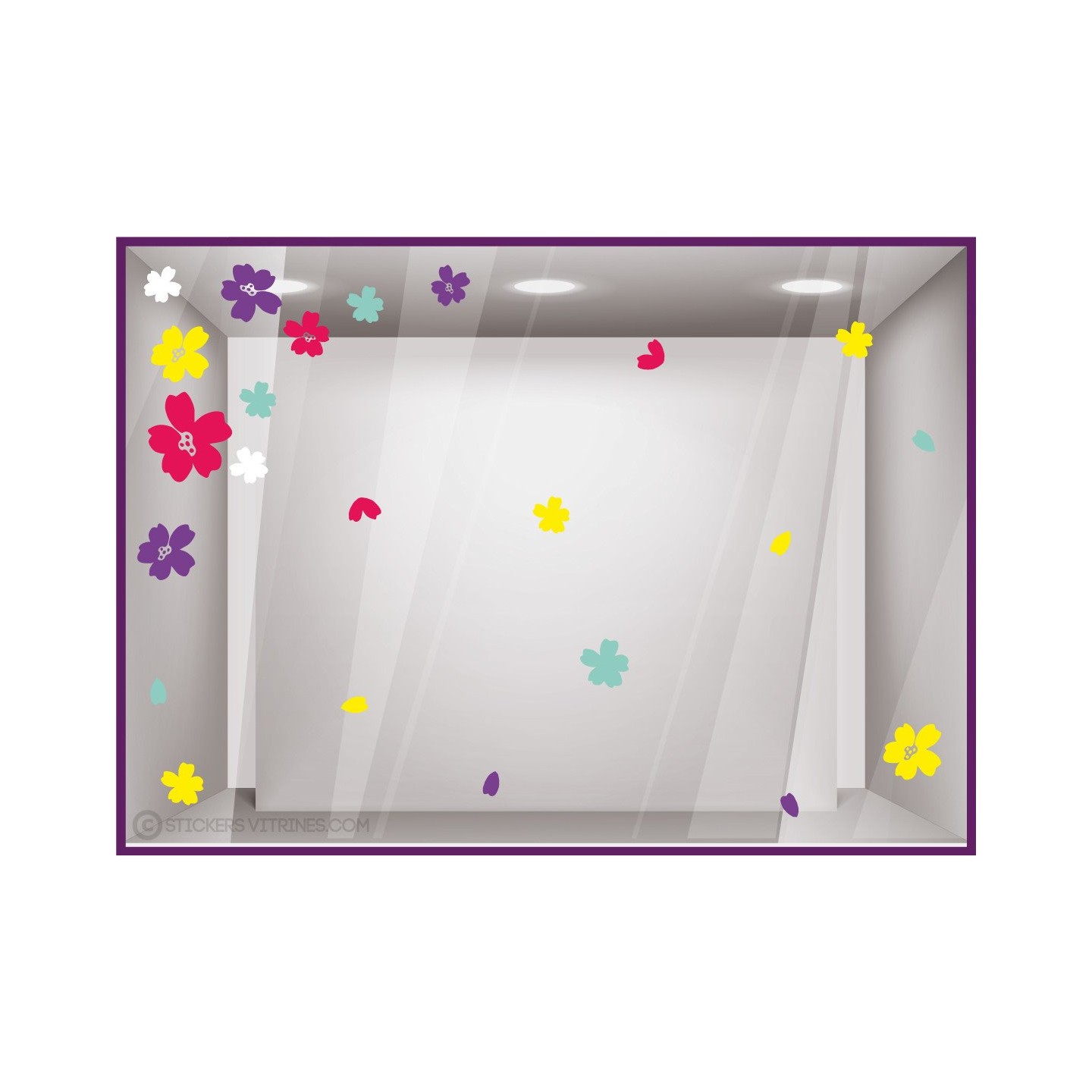 Stickers Fleurs Multicolores été devanture calicot enseigne vitrophanie adhésif autocollant