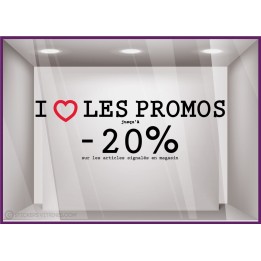 Sticker I Love les Promos été vitrophanie signalétique braderie destockage liquidation soldes vitrines 