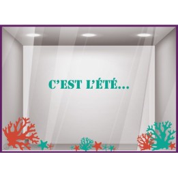 Kit de Stickers C'est L'été vitrophanie adhésif calicot vitrine mode bord de mer parfumerie beaute opticien 