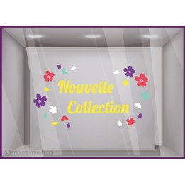 Sticker Nouvelles Collections Fleurs adhésif autocollant vitrophanie vitrine boutique magasin devanture