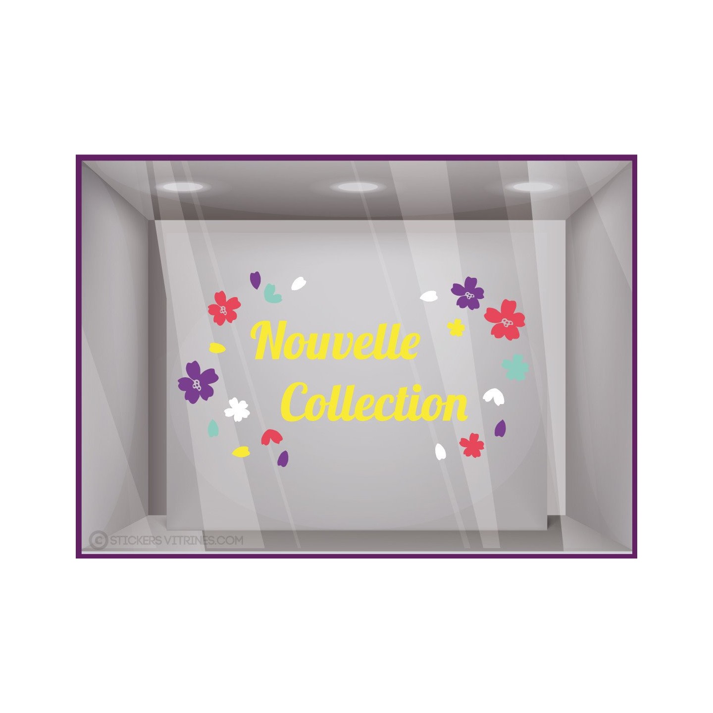 Sticker Nouvelles Collections Fleurs adhésif autocollant vitrophanie vitrine boutique magasin devanture