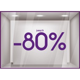 Sticker Jusqu'a -80% soldes promotions destockage braderie mode liquidation boutique vitrine