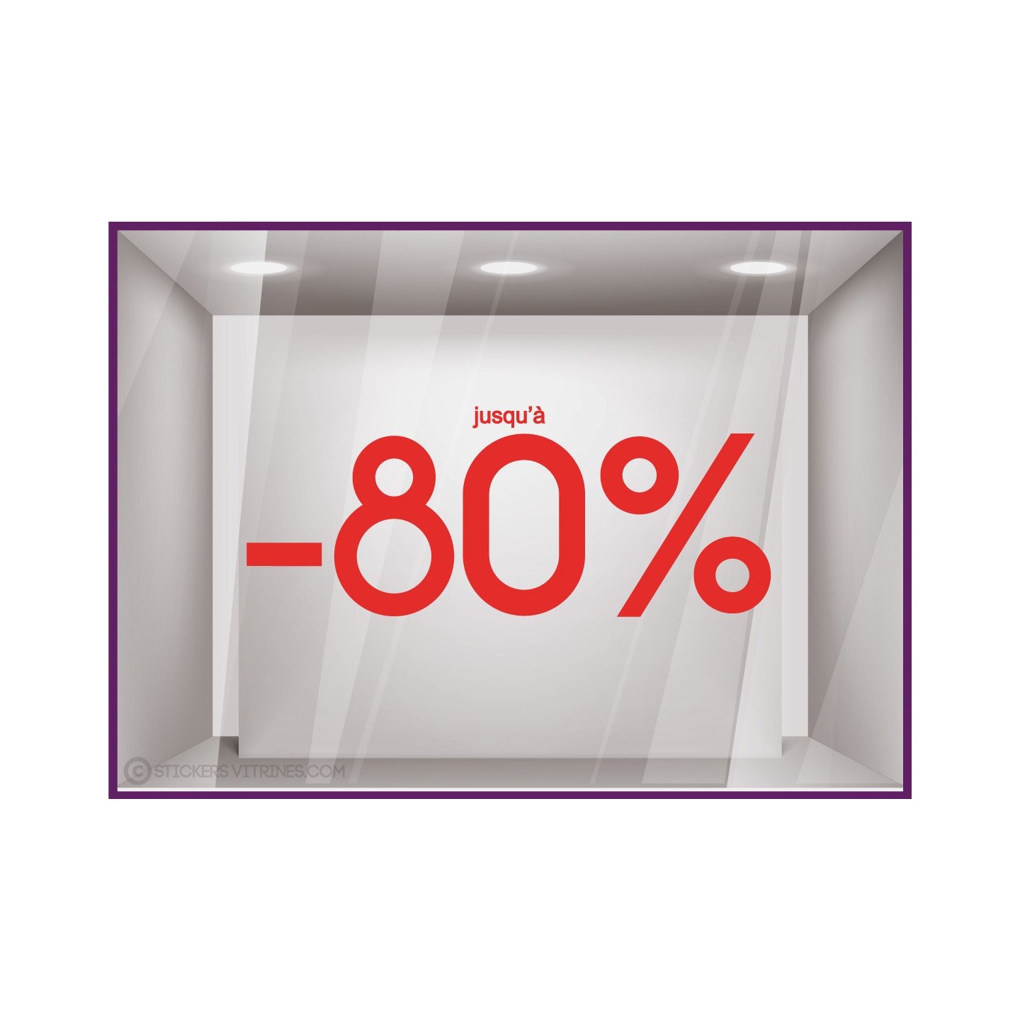Sticker Jusqu'a -80% soldes promotions destockage braderie mode liquidation boutique vitrine
