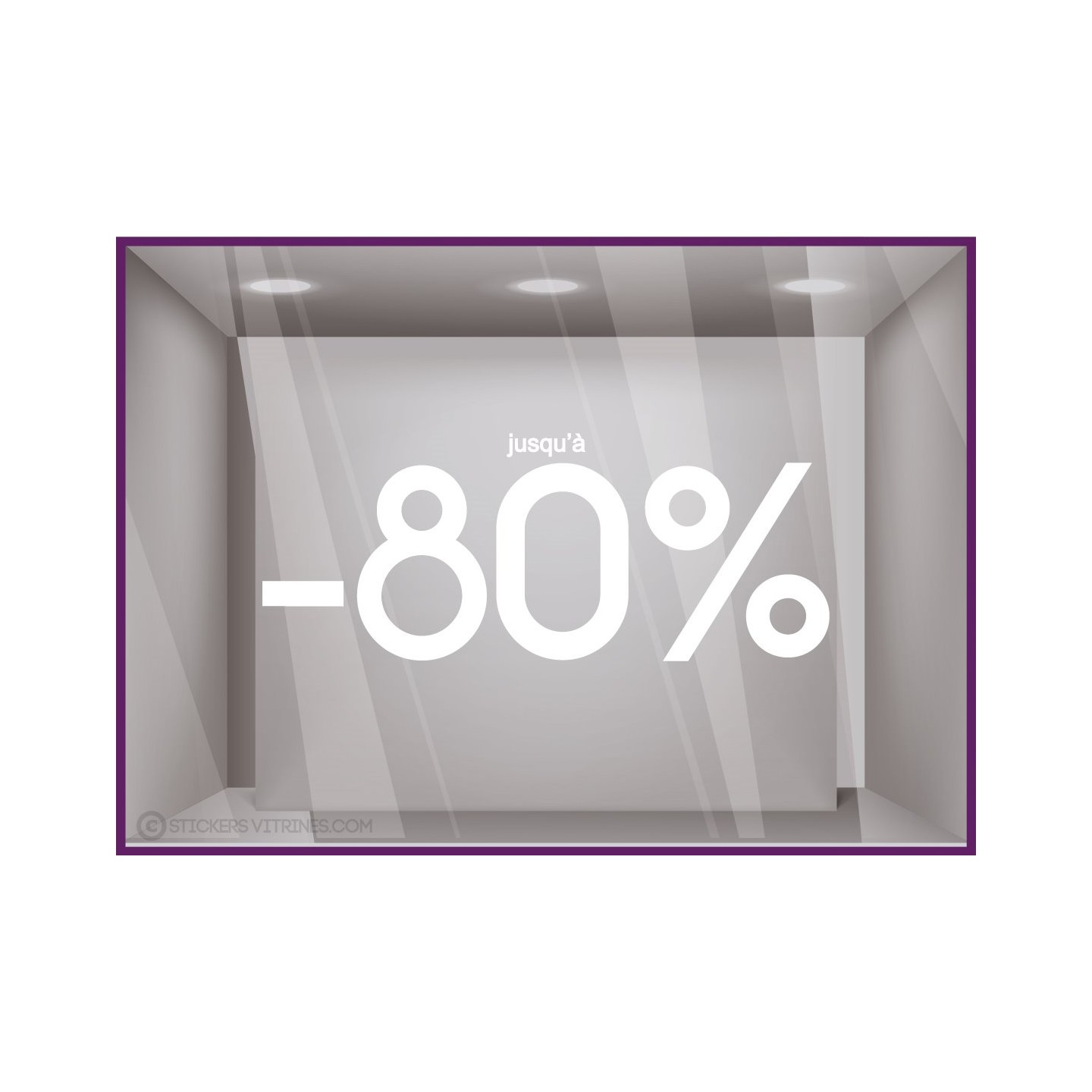 Sticker Jusqu'a -80% soldes promotions destockage braderie mode liquidation boutique vitrine