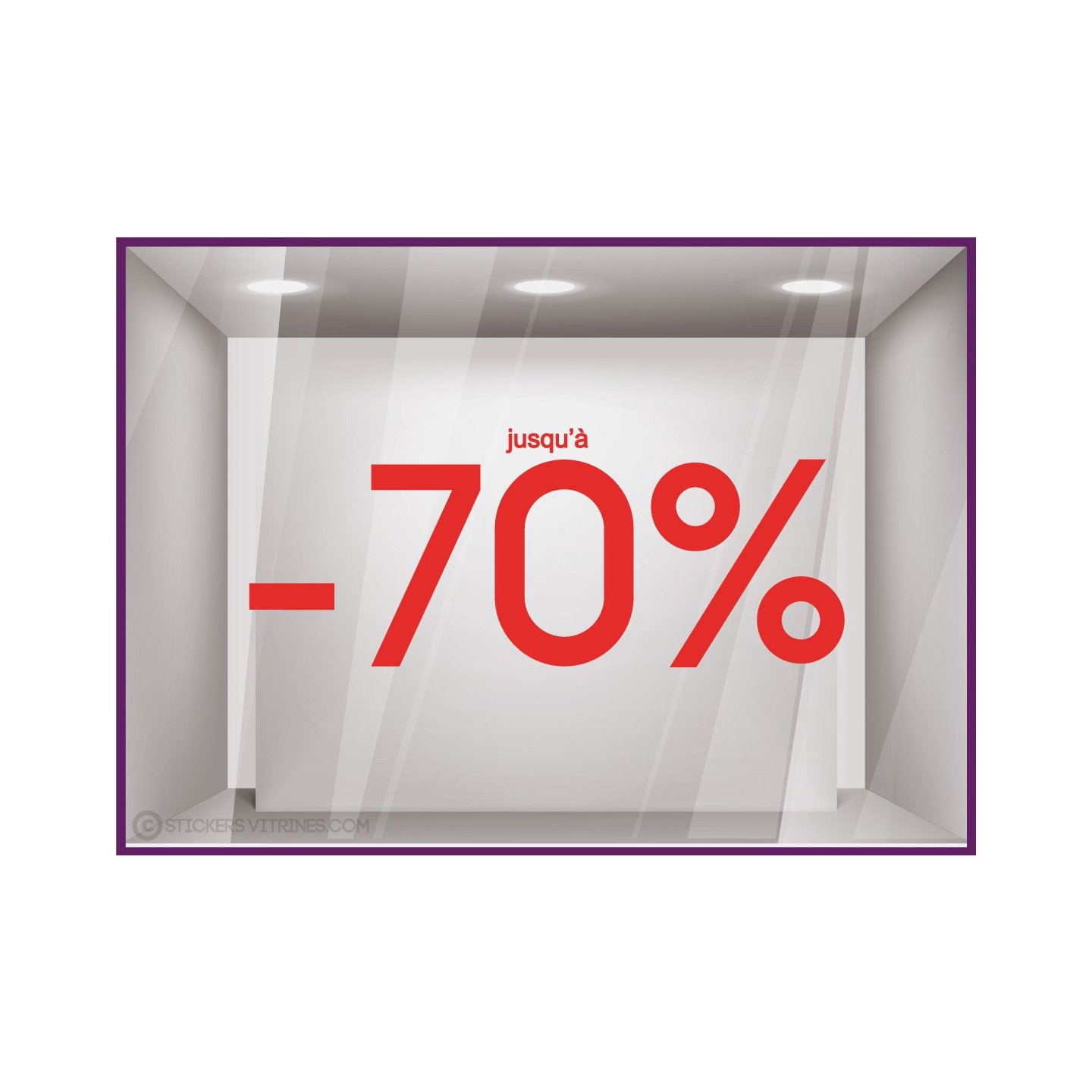 Sticker Jusqu'`a -70% vitrophanie pourcentage soldes promotion vitrine mode opticien lettrage texte devanture