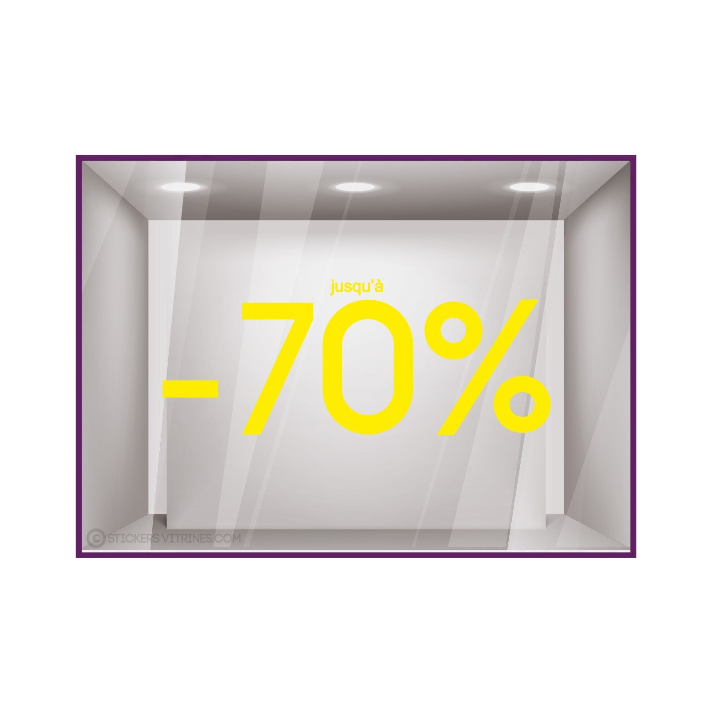Sticker Jusqu'`a -70% vitrophanie pourcentage soldes promotion vitrine mode opticien lettrage texte devanture