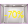 Sticker Jusqu'`a -70% vitrophanie pourcentage soldes promotion vitrine mode opticien lettrage texte devanture