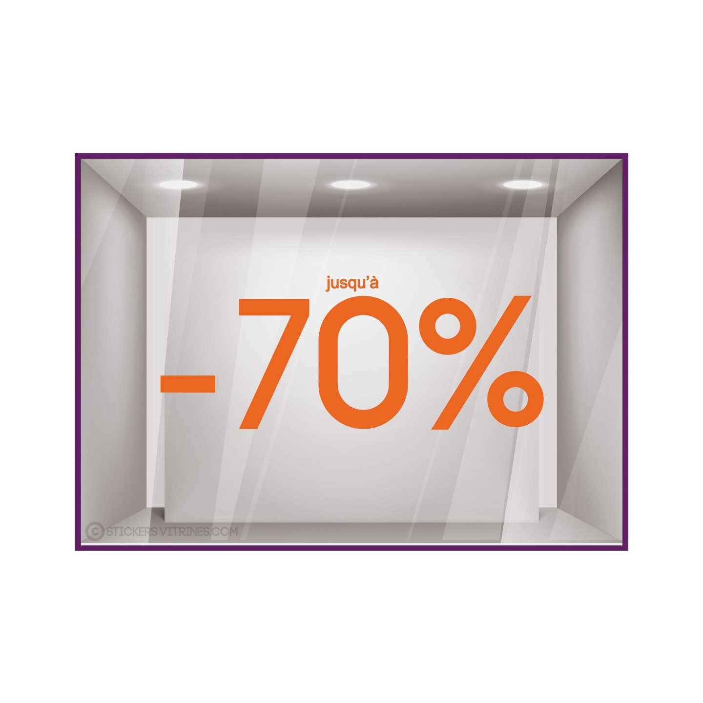 Sticker Jusqu'`a -70% vitrophanie pourcentage soldes promotion vitrine mode opticien lettrage texte devanture