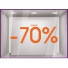 Sticker Jusqu'`a -70% vitrophanie pourcentage soldes promotion vitrine mode opticien lettrage texte devanture