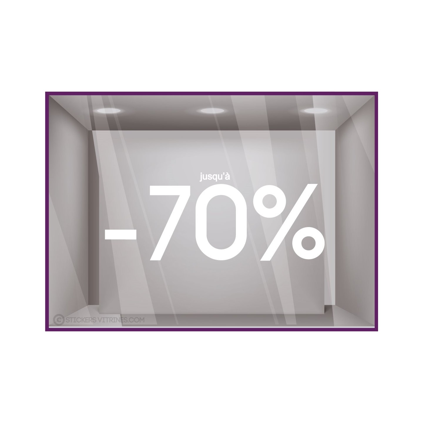 Sticker Jusqu'`a -70% vitrophanie pourcentage soldes promotion vitrine mode opticien lettrage texte devanture