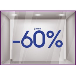 Sticker Jusqu'à -60% soldes vitrine vitrophanie liquidation 