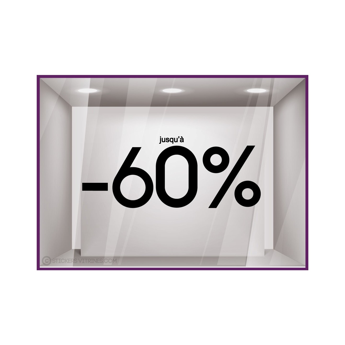Sticker Jusqu'à -60% soldes vitrine vitrophanie liquidation 