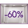 Sticker Jusqu'à -60% soldes vitrine vitrophanie liquidation 