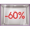 Sticker Jusqu'à -60% soldes vitrine vitrophanie liquidation 