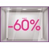 Sticker Jusqu'à -60% soldes vitrine vitrophanie liquidation 