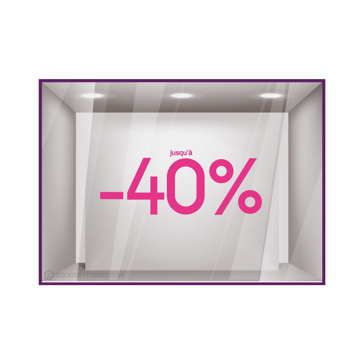 Sticker Jusqu'`a -40% vitrophanie autocollant pourcentage soldes lettrage promotion mode maroquinerie bijouterie