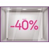 Sticker Jusqu'`a -40% vitrophanie autocollant pourcentage soldes lettrage promotion mode maroquinerie bijouterie