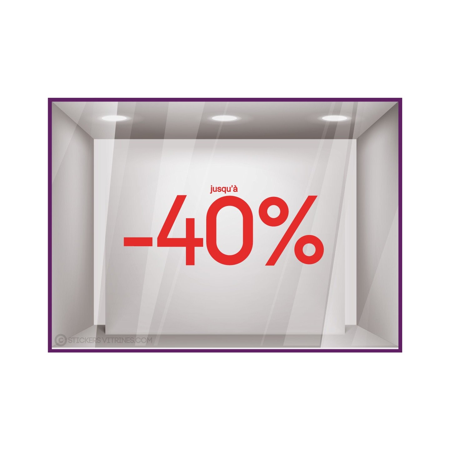 Sticker Jusqu'`a -40% vitrophanie autocollant pourcentage soldes lettrage promotion mode maroquinerie bijouterie