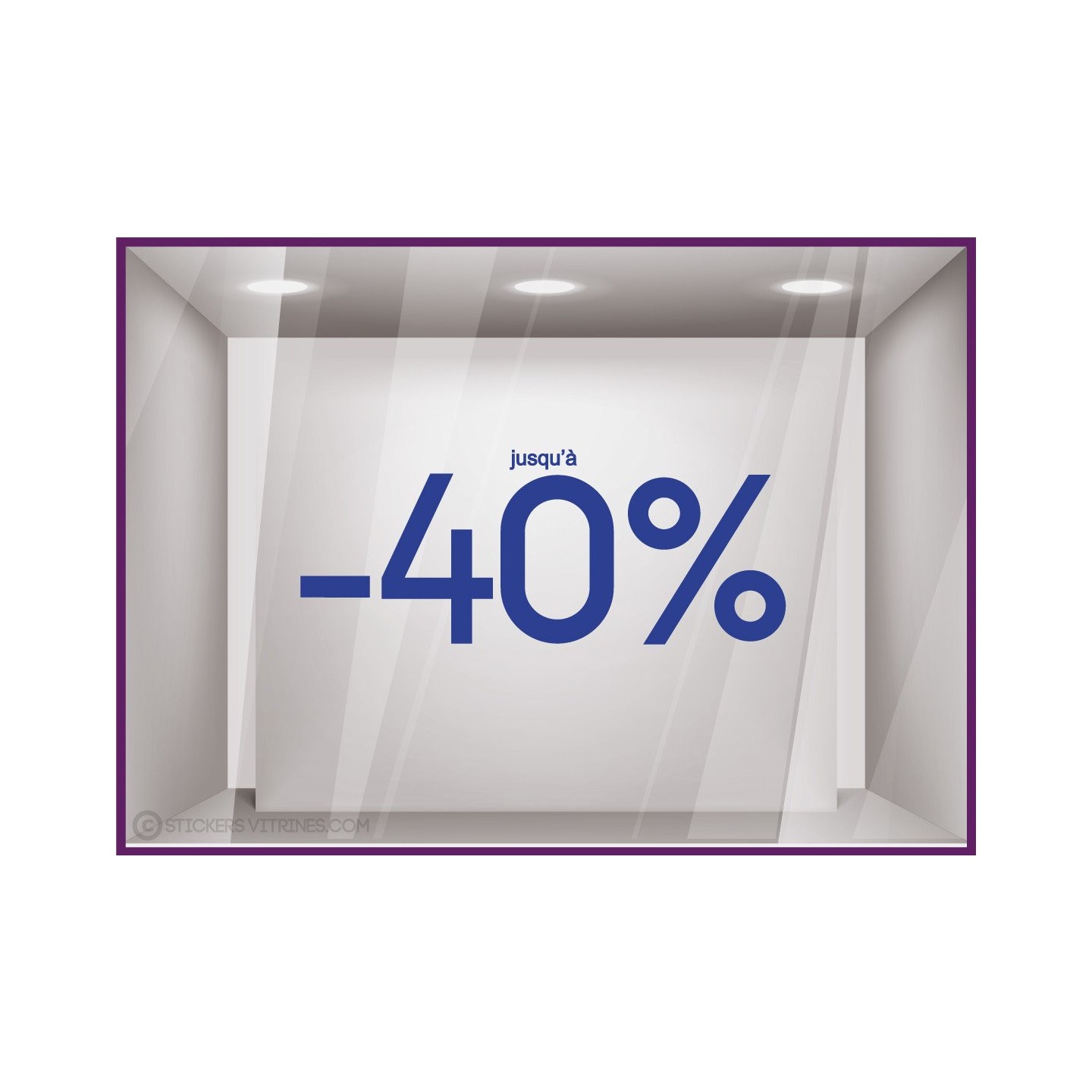Sticker Jusqu'`a -40% vitrophanie autocollant pourcentage soldes lettrage promotion mode maroquinerie bijouterie