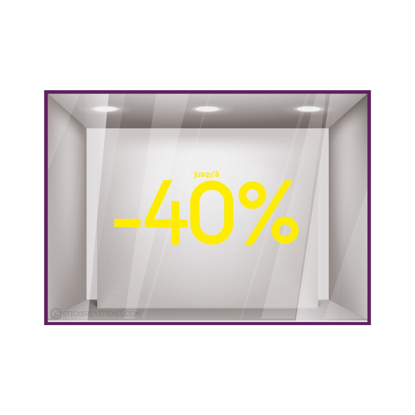 Sticker Jusqu'`a -40% vitrophanie autocollant pourcentage soldes lettrage promotion mode maroquinerie bijouterie