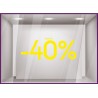 Sticker Jusqu'`a -40% vitrophanie autocollant pourcentage soldes lettrage promotion mode maroquinerie bijouterie