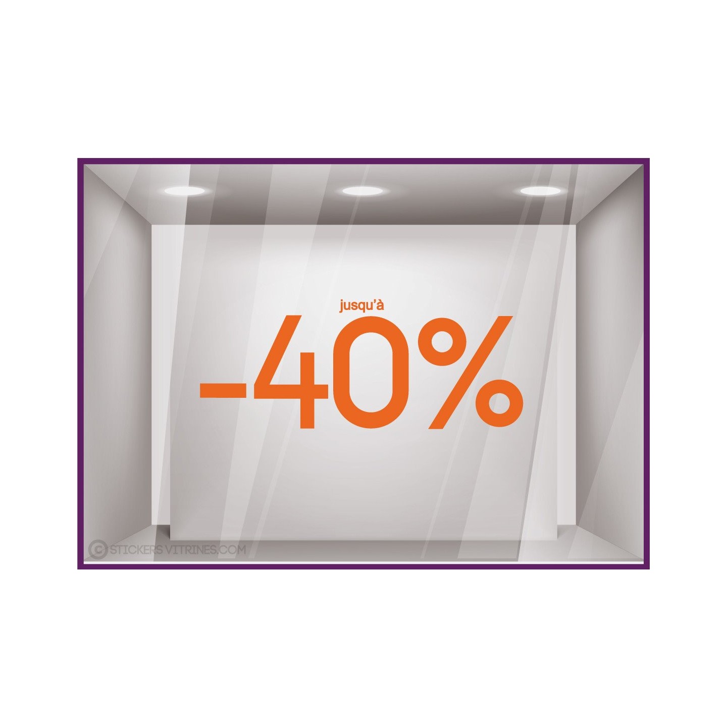 Sticker Jusqu'`a -40% vitrophanie autocollant pourcentage soldes lettrage promotion mode maroquinerie bijouterie