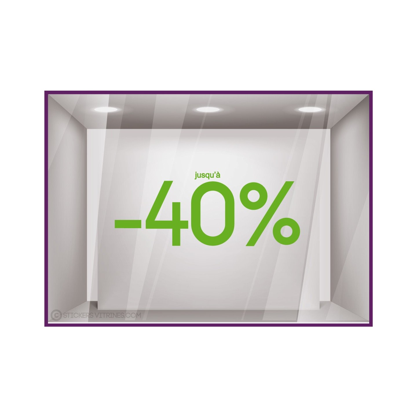 Sticker Jusqu'`a -40% vitrophanie autocollant pourcentage soldes lettrage promotion mode maroquinerie bijouterie
