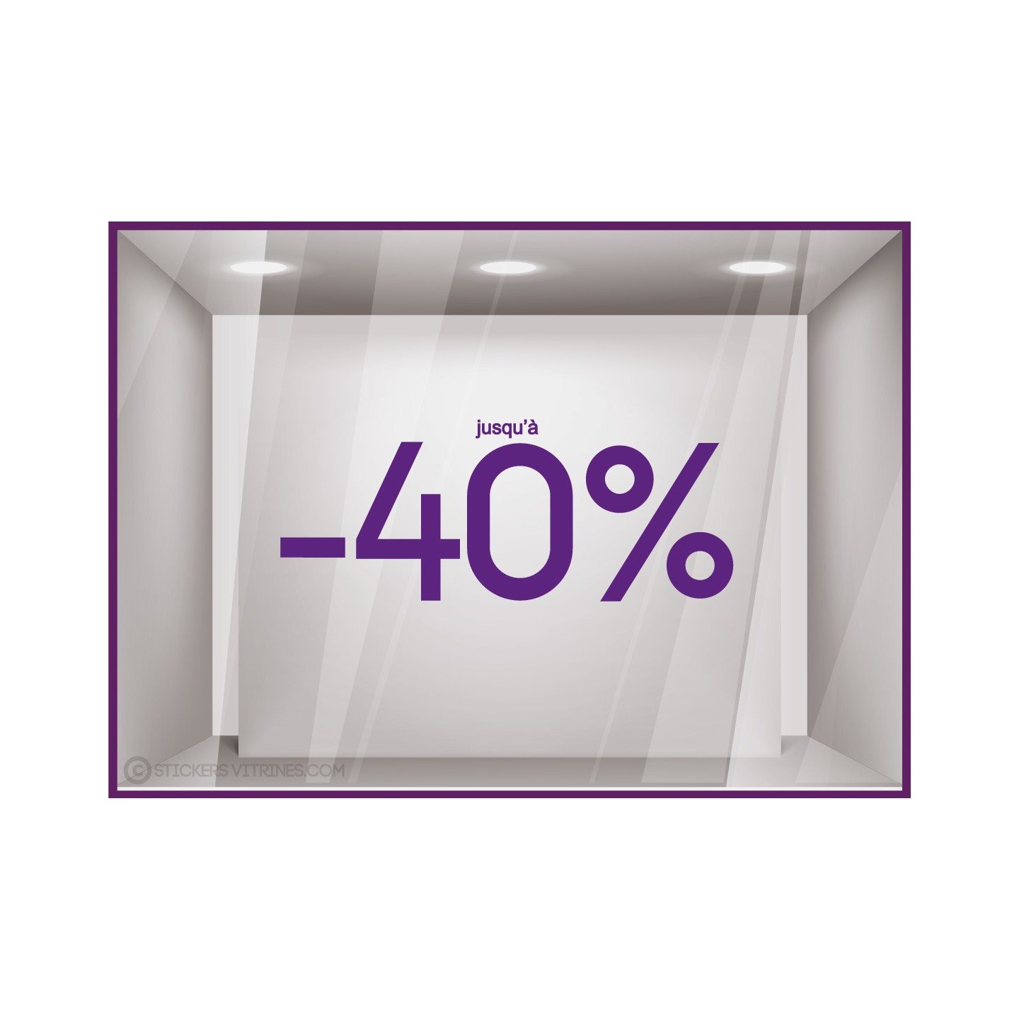 Sticker Jusqu'`a -40% vitrophanie autocollant pourcentage soldes lettrage promotion mode maroquinerie bijouterie