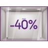 Sticker Jusqu'`a -40% vitrophanie autocollant pourcentage soldes lettrage promotion mode maroquinerie bijouterie