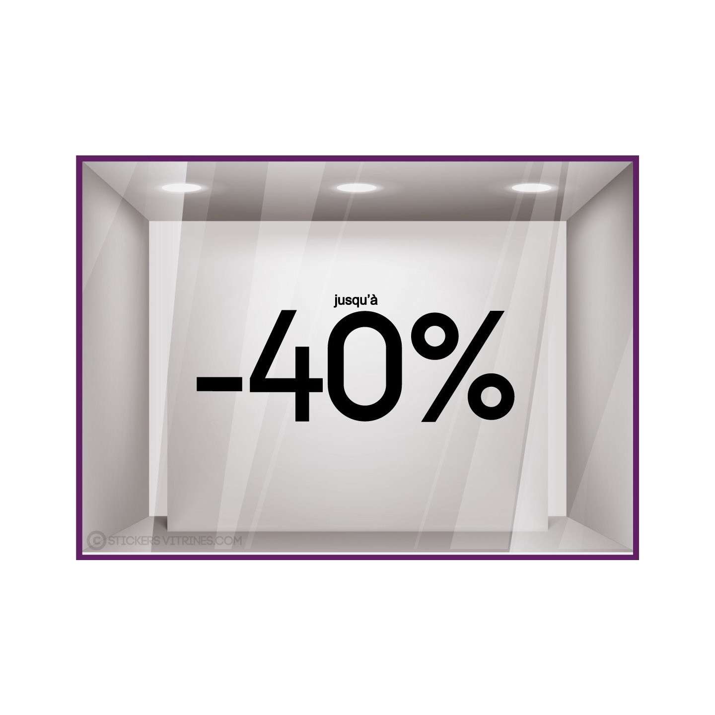 Sticker Jusqu'`a -40% vitrophanie autocollant pourcentage soldes lettrage promotion mode maroquinerie bijouterie