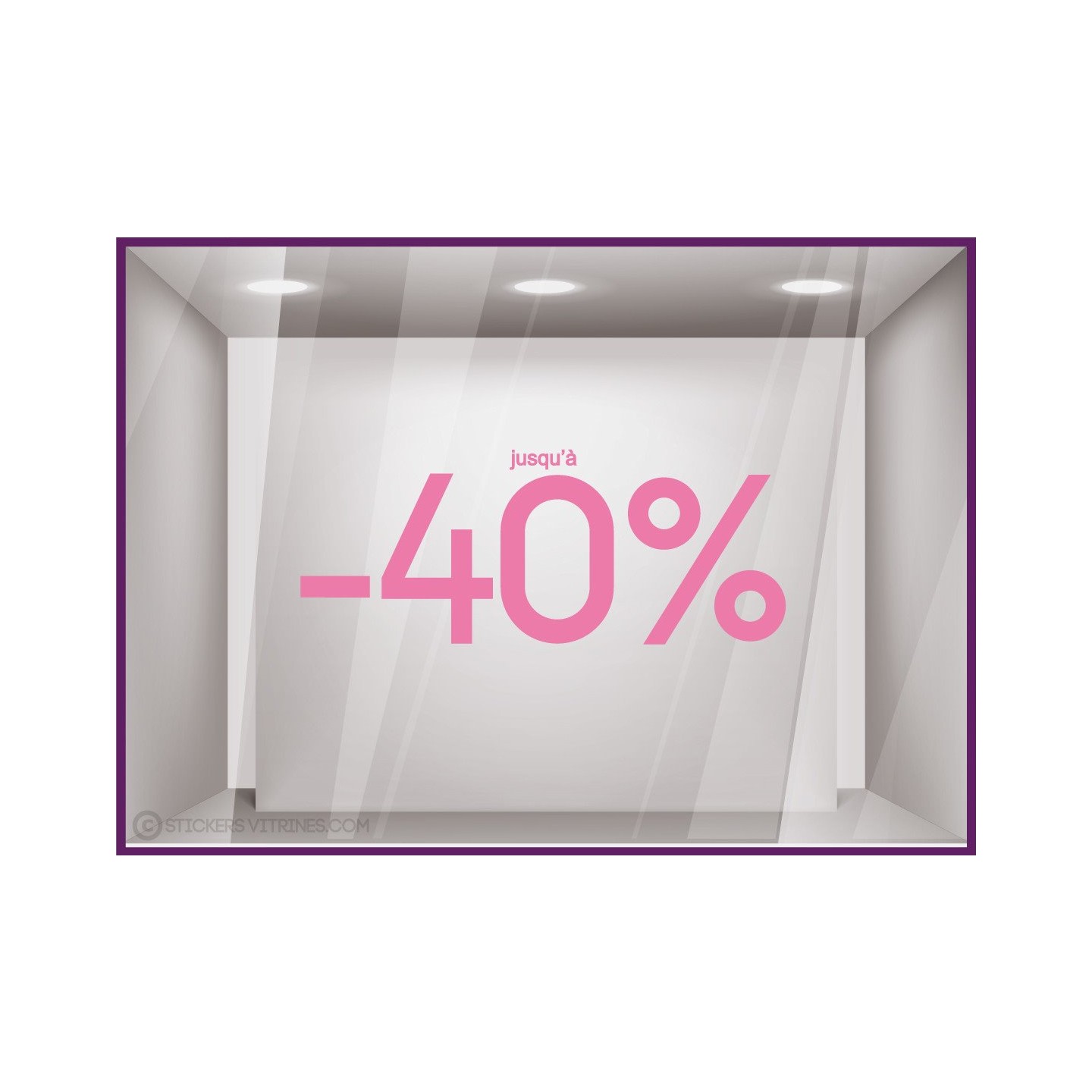 Sticker Jusqu'`a -40% vitrophanie autocollant pourcentage soldes lettrage promotion mode maroquinerie bijouterie