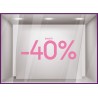 Sticker Jusqu'`a -40% vitrophanie autocollant pourcentage soldes lettrage promotion mode maroquinerie bijouterie
