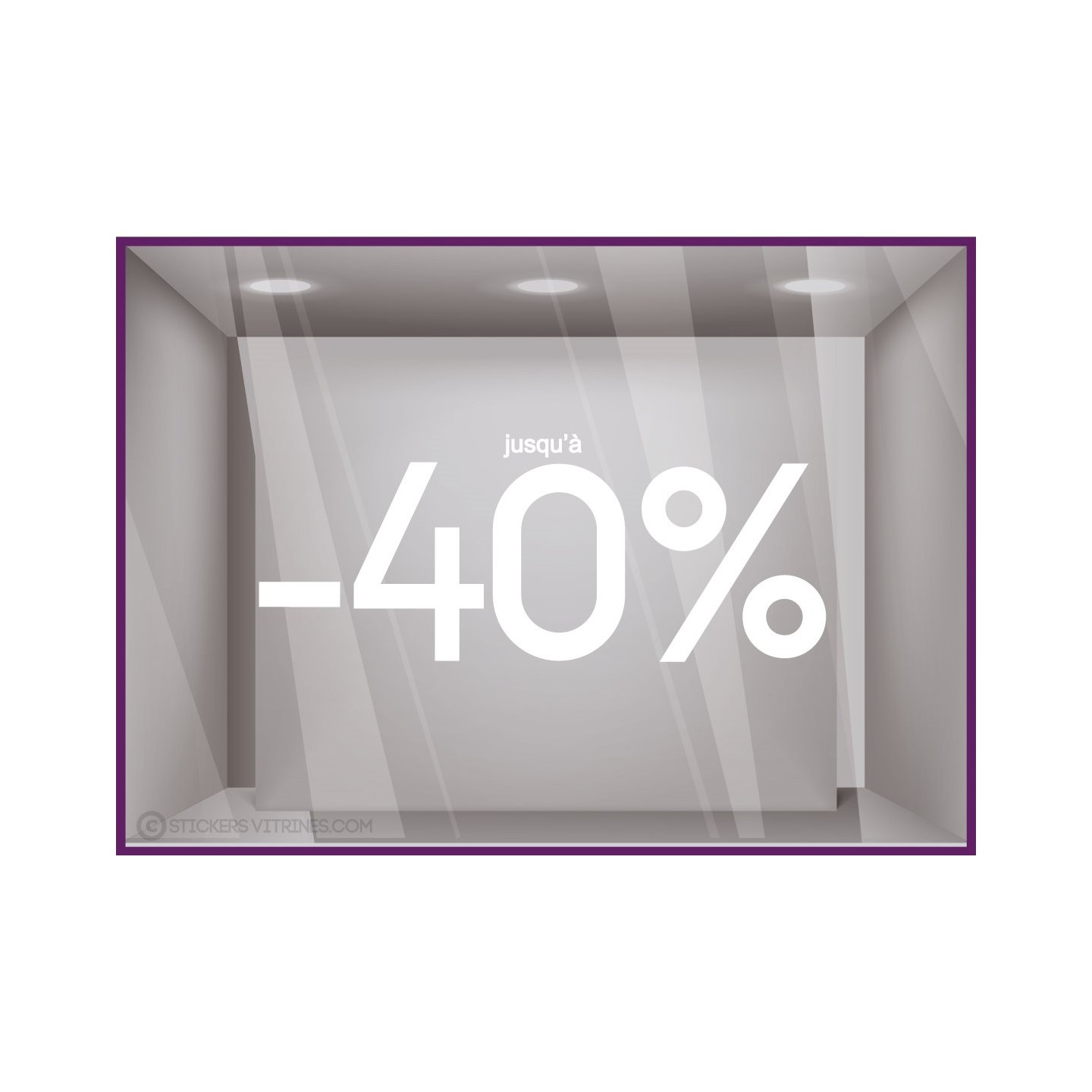 Sticker Jusqu'`a -40% vitrophanie autocollant pourcentage soldes lettrage promotion mode maroquinerie bijouterie