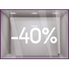 Sticker Jusqu'`a -40% vitrophanie autocollant pourcentage soldes lettrage promotion mode maroquinerie bijouterie