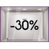 Sticker Jusqu'`a -30% lettrage autocollant géant mode maroquinerie bijouterie opticien vitrophanie