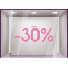 Sticker Jusqu'`a -30% lettrage autocollant géant mode maroquinerie bijouterie opticien vitrophanie