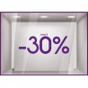 Sticker Jusqu'`a -30% lettrage autocollant géant mode maroquinerie bijouterie opticien vitrophanie
