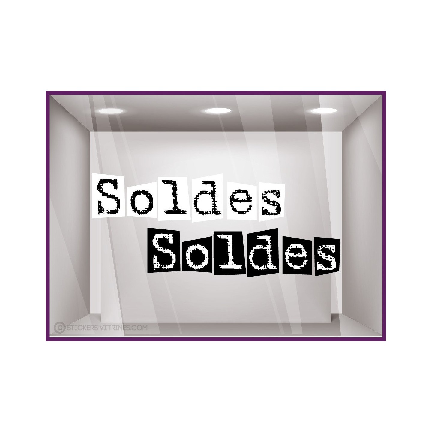 Sticker Soldes Dactylo Adhésif multicolore carré originale collez devanture de magasin commerce autocollant adhésif