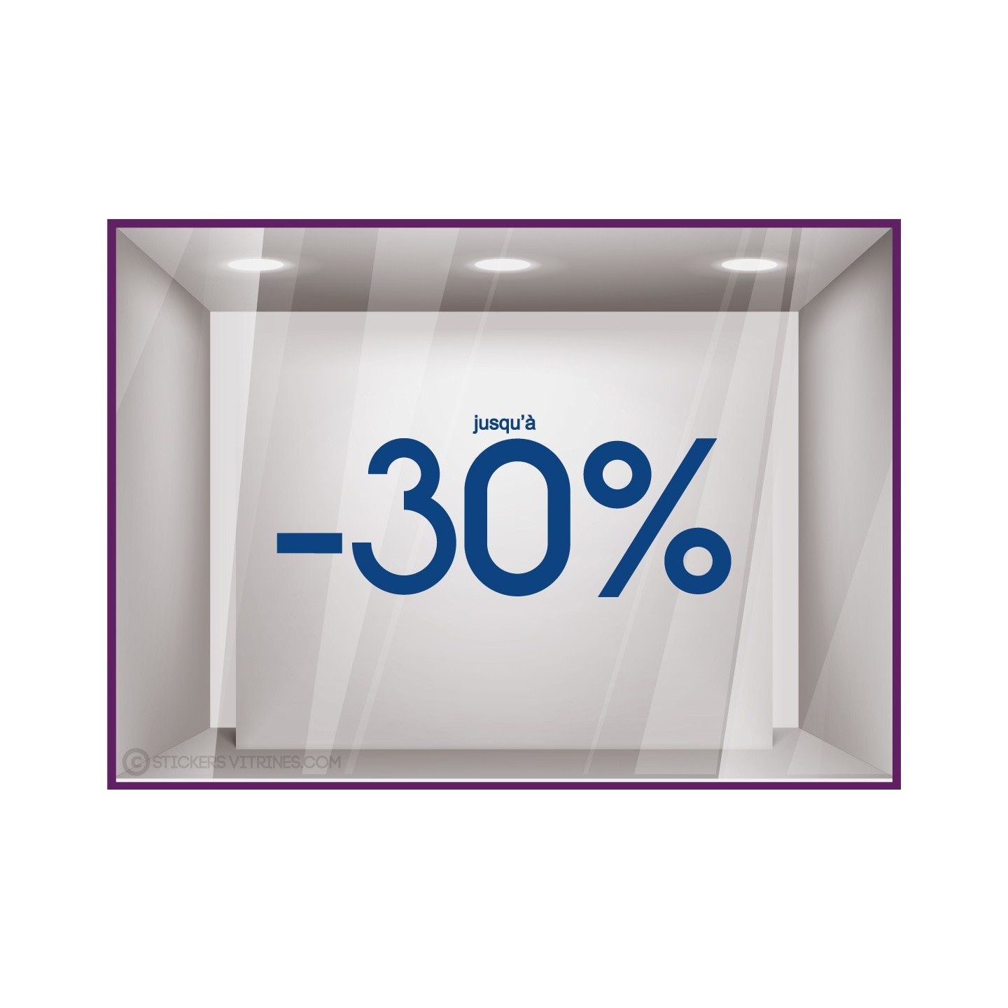 Sticker Jusqu'`a -30% lettrage autocollant géant mode maroquinerie bijouterie opticien vitrophanie