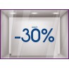 Sticker Jusqu'`a -30% lettrage autocollant géant mode maroquinerie bijouterie opticien vitrophanie