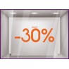 Sticker Jusqu'`a -30% lettrage autocollant géant mode maroquinerie bijouterie opticien vitrophanie