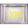 Sticker Jusqu'`a -30% lettrage autocollant géant mode maroquinerie bijouterie opticien vitrophanie