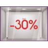 Sticker Jusqu'`a -30% lettrage autocollant géant mode maroquinerie bijouterie opticien vitrophanie