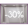 Sticker Jusqu'`a -30% lettrage autocollant géant mode maroquinerie bijouterie opticien vitrophanie