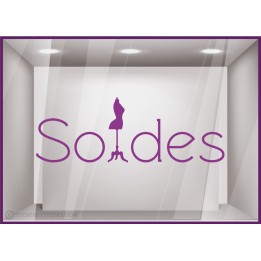Sticker Soldes Mannequin destockage offres promotionnelles promotions braderie liquidation mode chaussures lettrage adhesif 